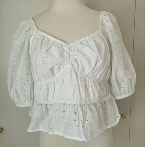 a new day White Eyelet Peplum Blouse Cottagecore Boho Festival Milkmaid XL